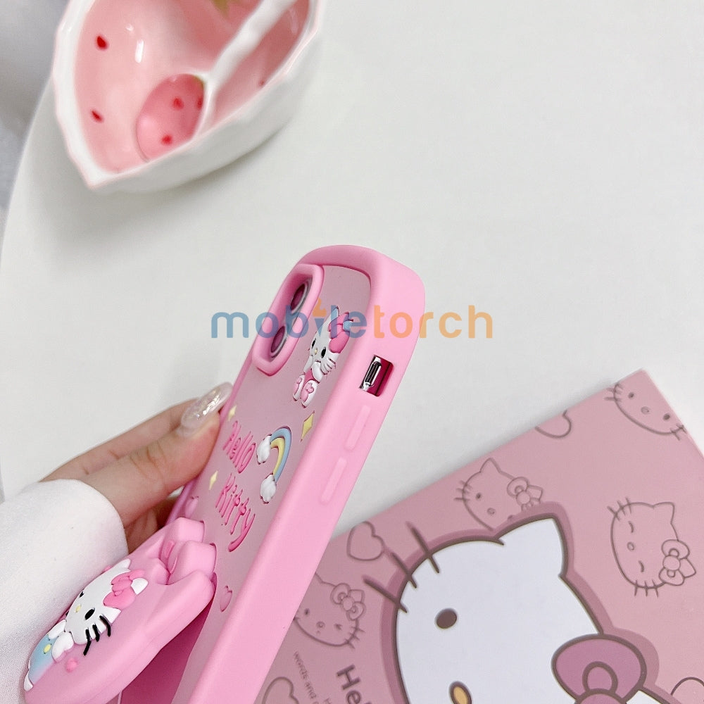 Full Protective Bow Cat Doll Flip Mirror Phone Case - iPhone 14 Pro Max