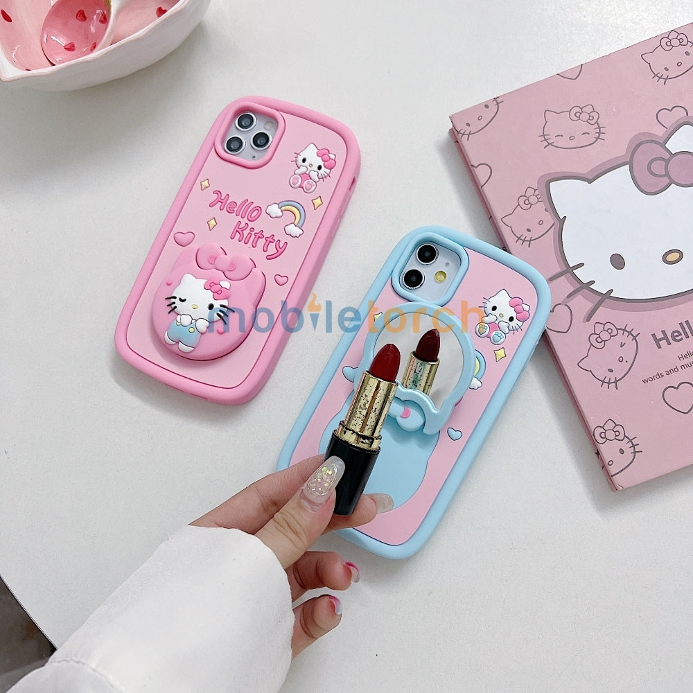 Full Protective Bow Cat Doll Flip Mirror Phone Case - iPhone 14 Pro Max