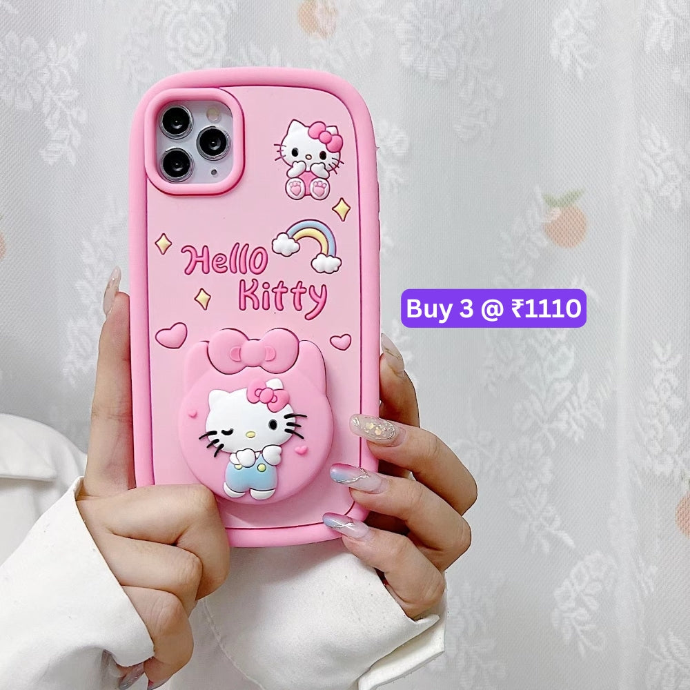 Full Protective Bow Cat Doll Flip Mirror Phone Case - iPhone 14 Pro