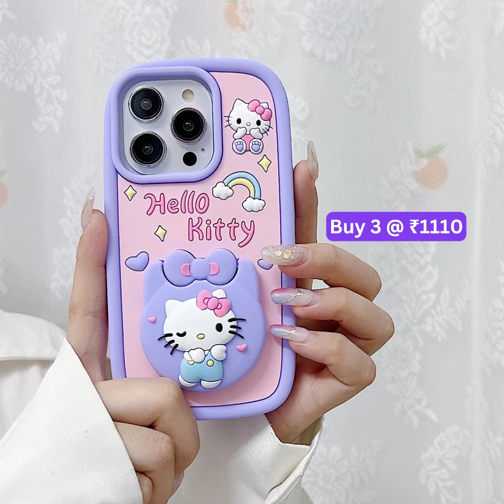 Full Protective Bow Cat Doll Flip Mirror Phone Case - iPhone 14 Pro