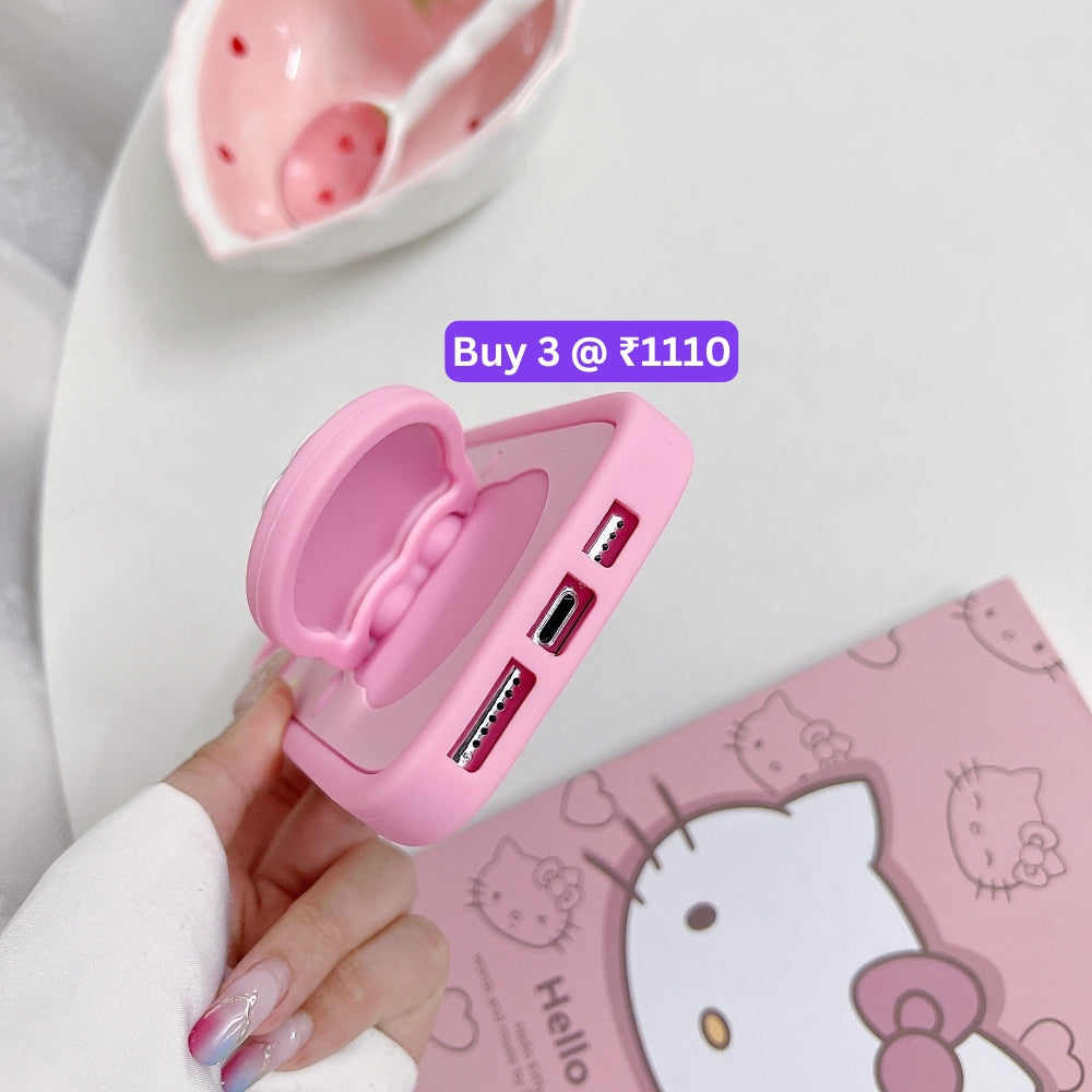 Full Protective Bow Cat Doll Flip Mirror Phone Case - iPhone 14 Pro