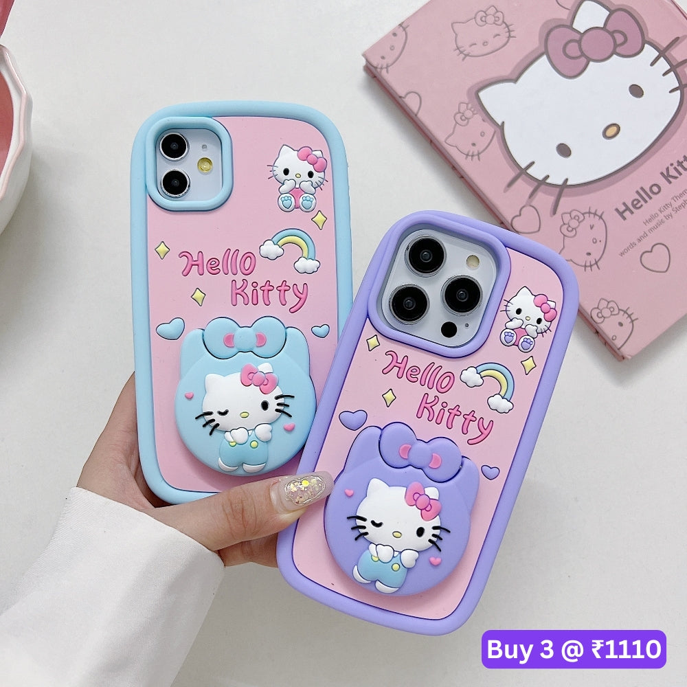 Full Protective Bow Cat Doll Flip Mirror Phone Case - iPhone 14 Pro