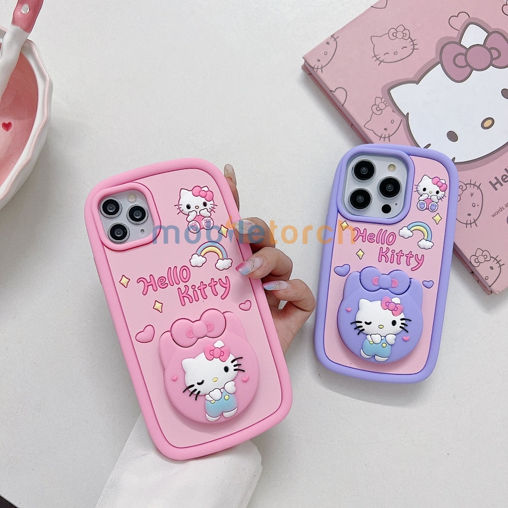 Full Protective Bow Cat Doll Flip Mirror Phone Case - iPhone 14 Pro Max