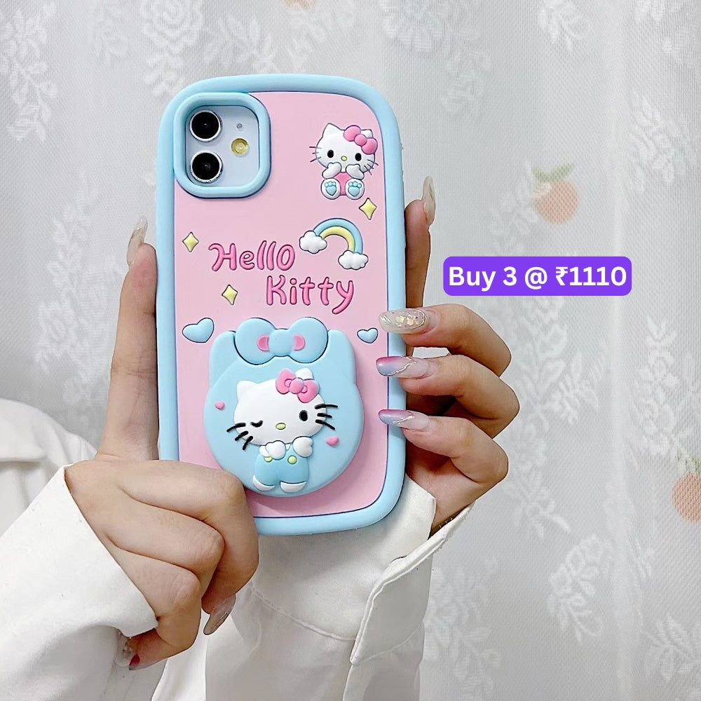 Full Protective Bow Cat Doll Flip Mirror Phone Case - iPhone 14 Pro