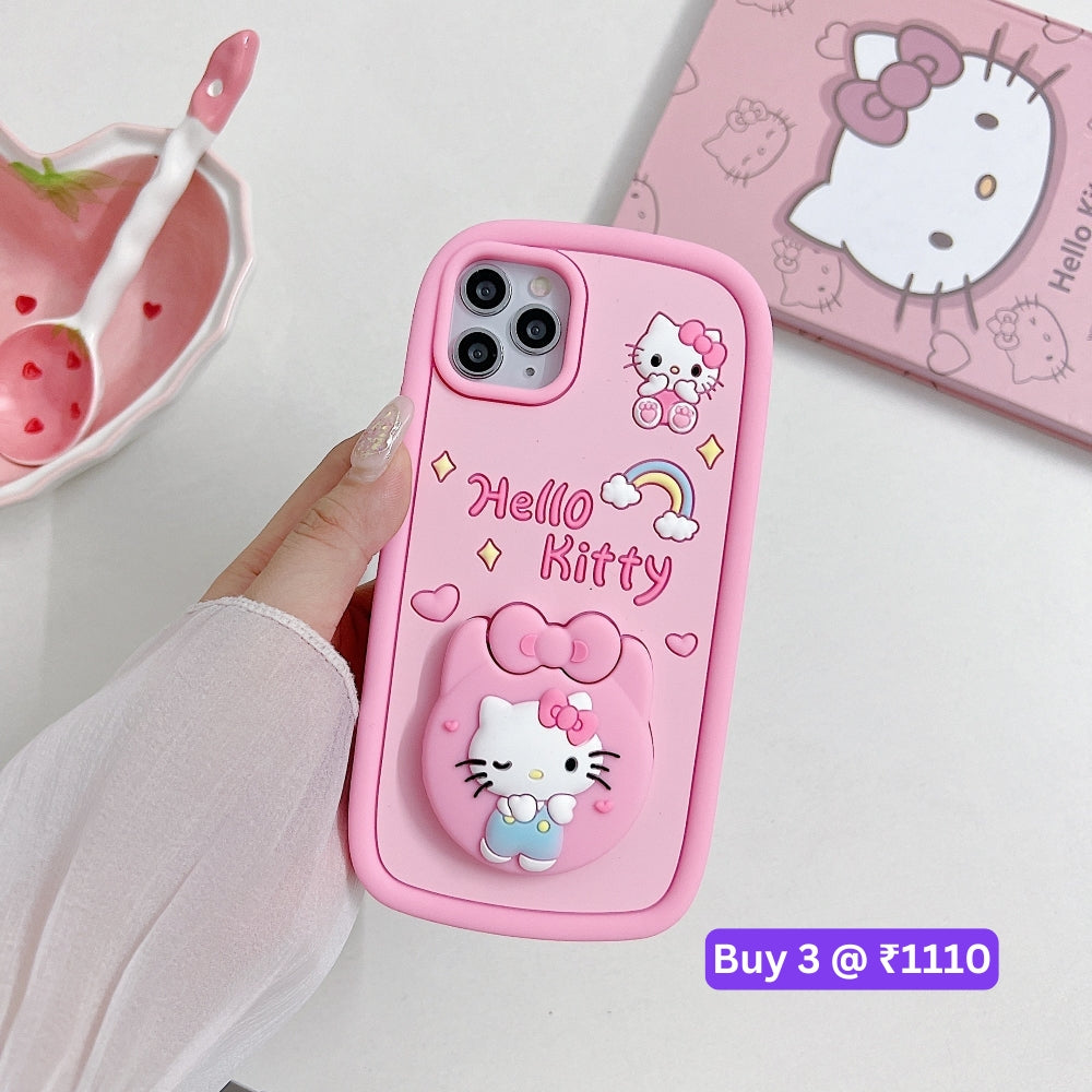 Full Protective Bow Cat Doll Flip Mirror Phone Case - iPhone 14 Pro