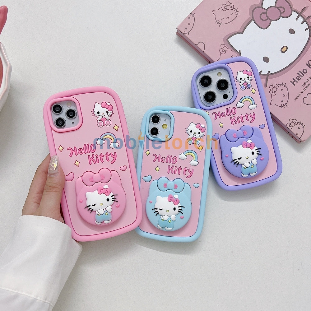 Full Protective Bow Cat Doll Flip Mirror Phone Case - iPhone 14 Pro Max