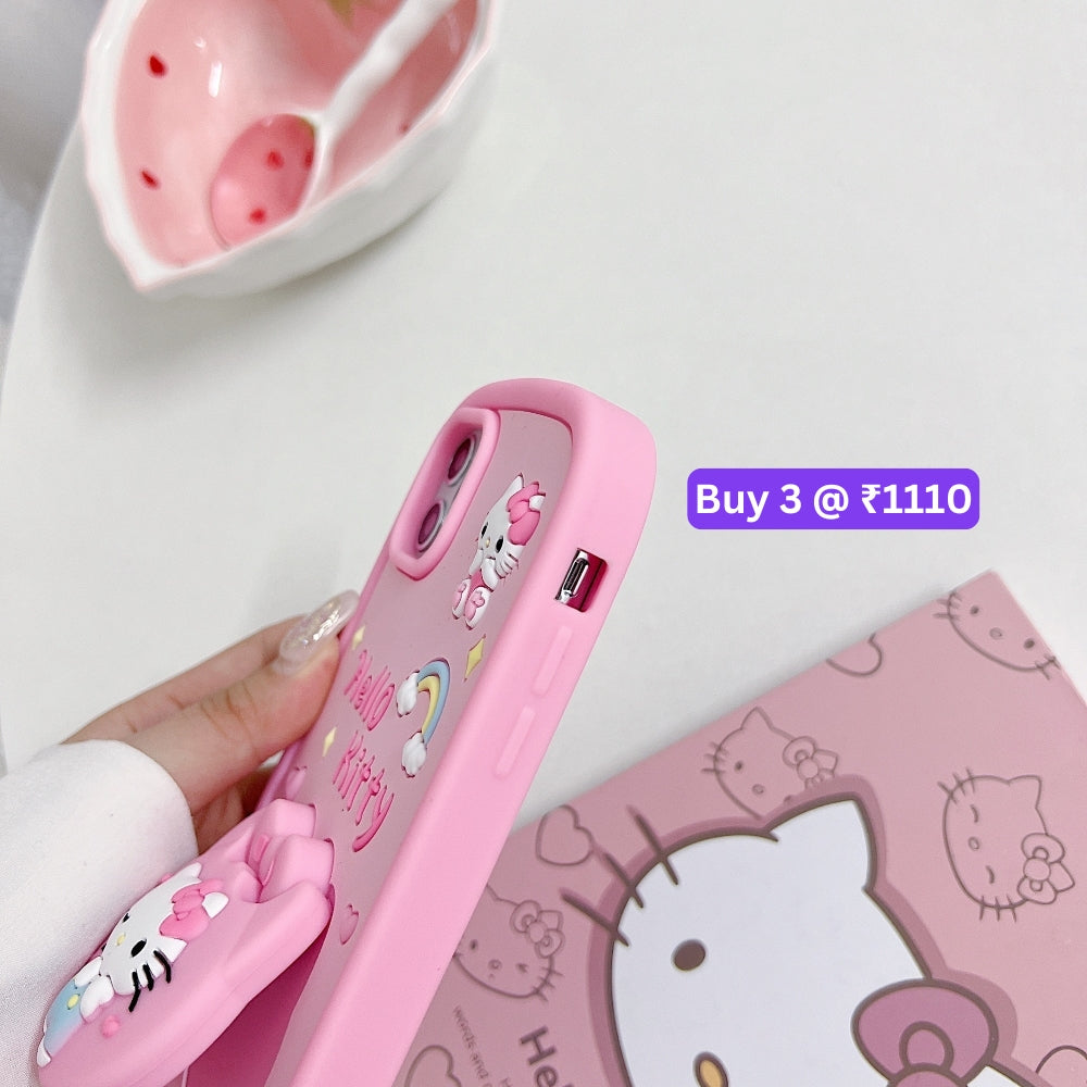 Full Protective Bow Cat Doll Flip Mirror Phone Case - iPhone 14 Pro