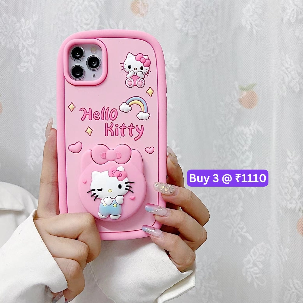 Full Protective Bow Cat Doll Flip Mirror Phone Case - iPhone 14 Pro
