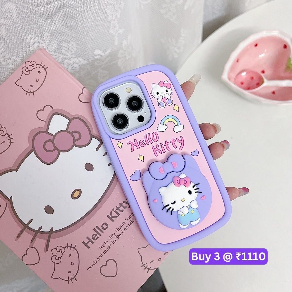Full Protective Bow Cat Doll Flip Mirror Phone Case - iPhone 14 Pro