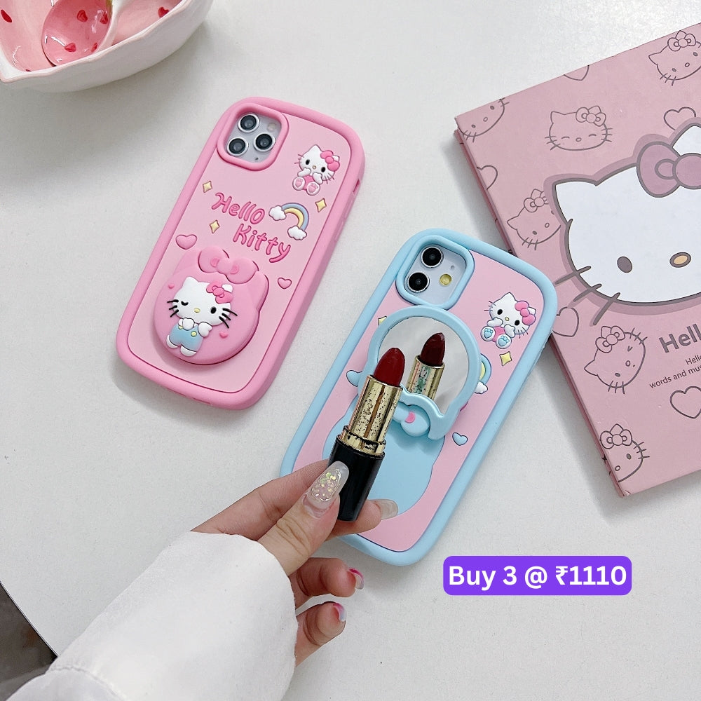 Full Protective Bow Cat Doll Flip Mirror Phone Case - iPhone 14 Pro