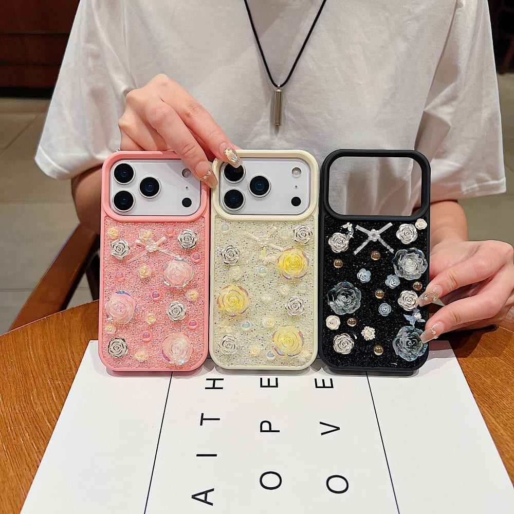 Glitter Powder Rose Flower Phone Case