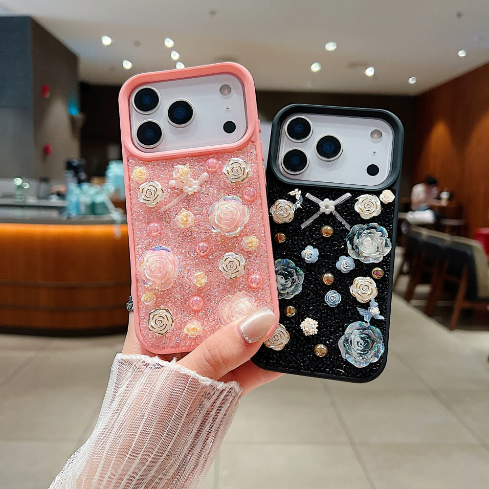Glitter Powder Rose Flower Phone Case