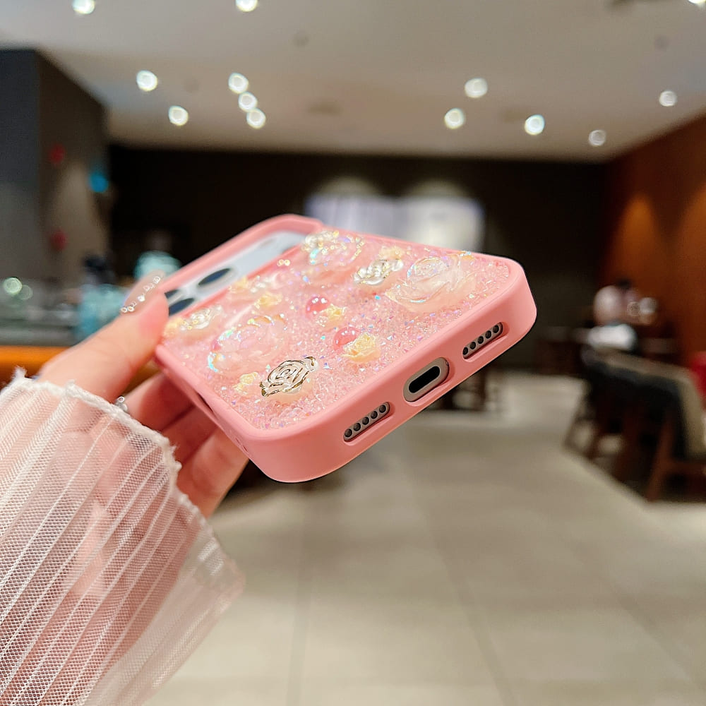 Glitter Powder Rose Flower Phone Case