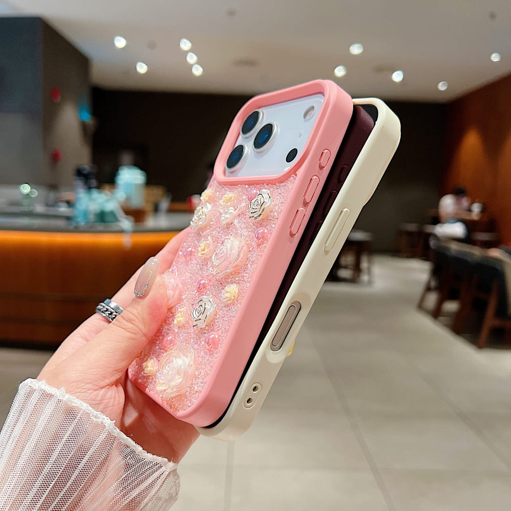 Glitter Powder Rose Flower Phone Case