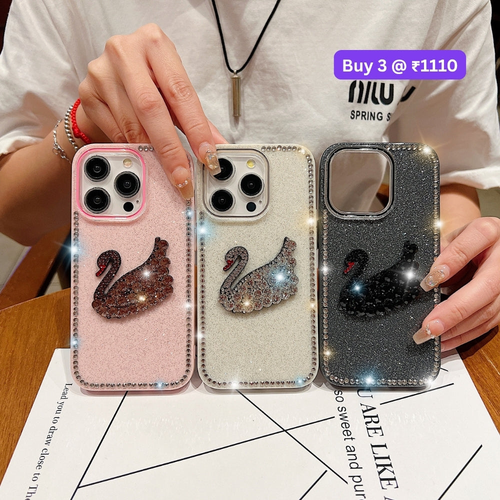 Glittery Diamond Swan PC (Hard) and TPU (Soft) Phone | Mobile Cover - iPhone 13