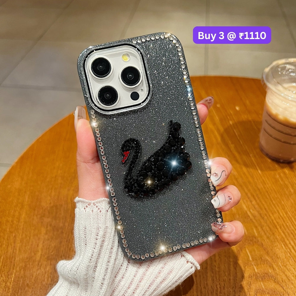 Glittery Diamond Swan PC (Hard) and TPU (Soft) Phone | Mobile Cover - iPhone 14 Pro Max
