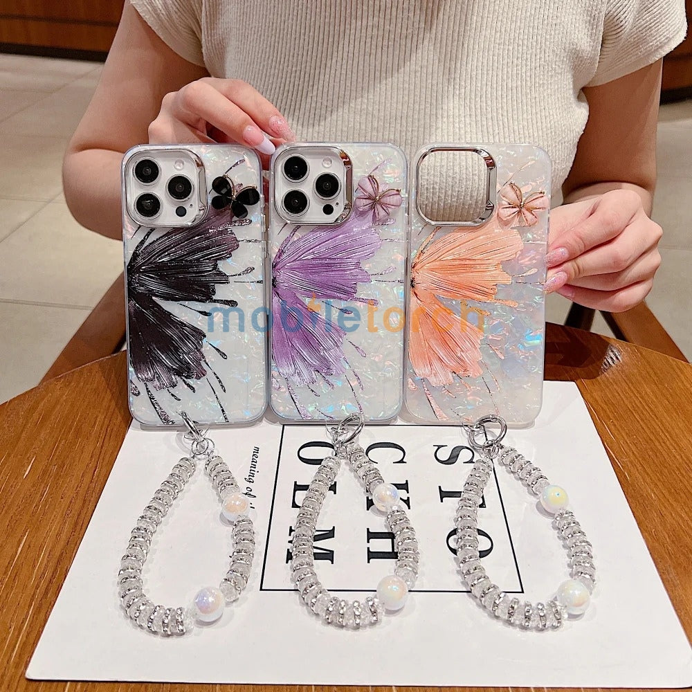 Gradient Butterfly Pattern PC (Hard) Phone Case with Bracelet - iPhone 16