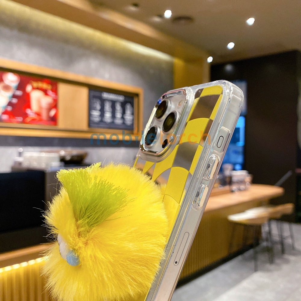 Graphic Mirror Fluffy Pom Pom Ball Stand TPU (Soft) Phone Case - iPhone 12 Pro