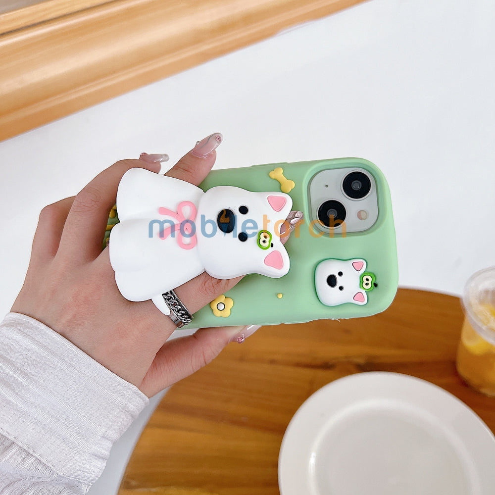 Green Westigo Dog Stand Anti-Fall Silicone Soft Phone Case | Mobile Cover - iPhone 15 Pro Max