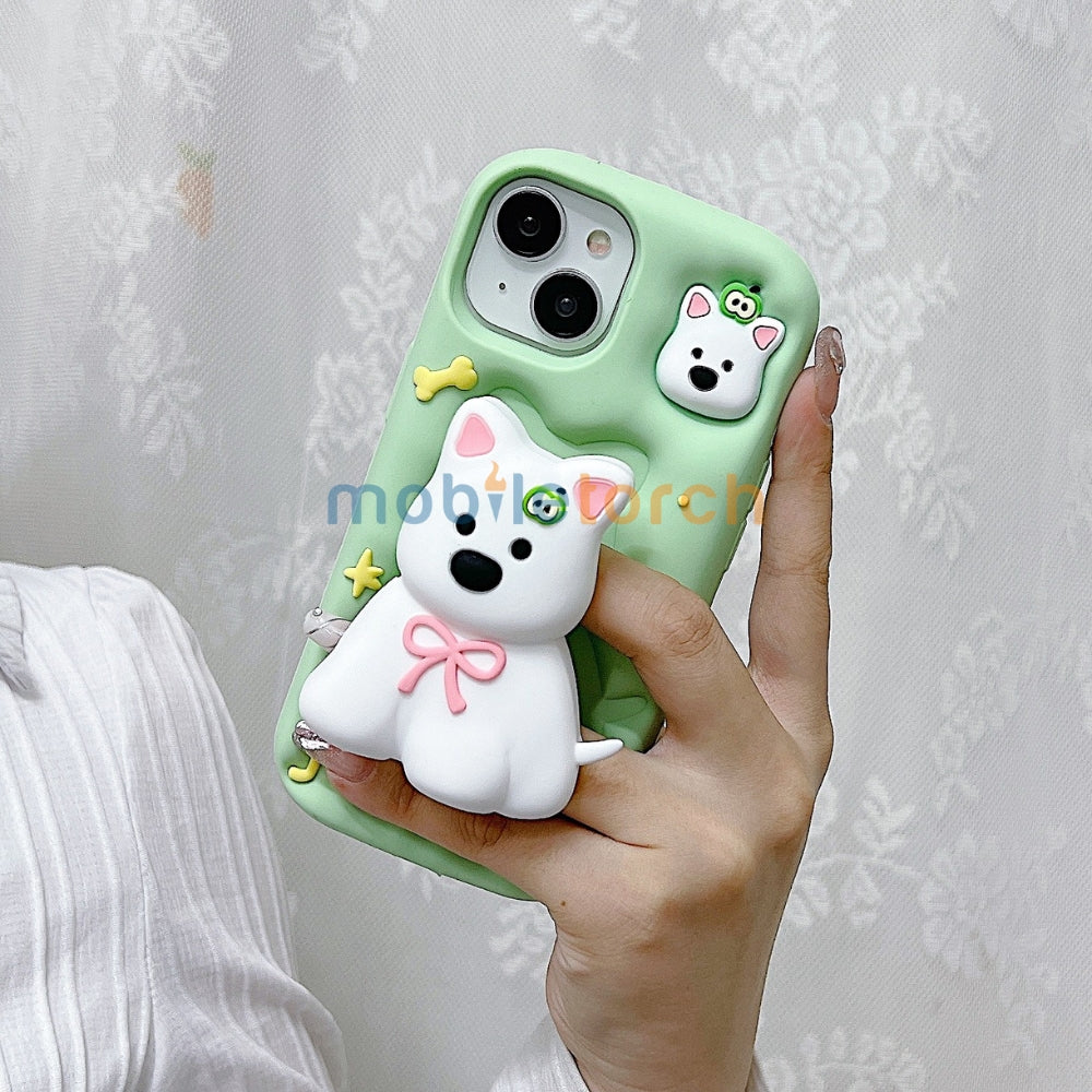 Green Westigo Dog Stand Anti-Fall Silicone Soft Phone Case | Mobile Cover - iPhone 15 Pro Max