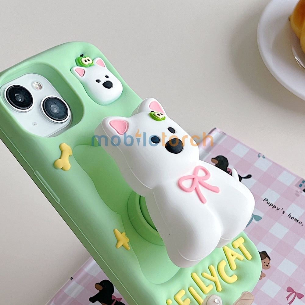 Green Westigo Dog Stand Anti-Fall Silicone Soft Phone Case | Mobile Cover - iPhone 15 Pro Max