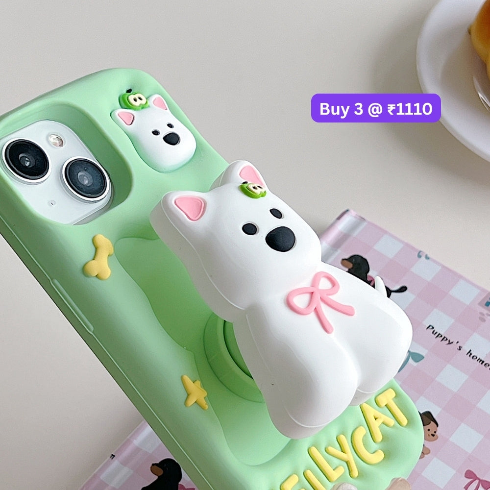 Green Westigo Dog Stand Anti-Fall Silicone Soft Phone Case | Mobile Cover - iPhone 13