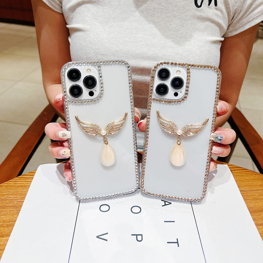 Handmade Angel Wing Diamond Border Transparent Case