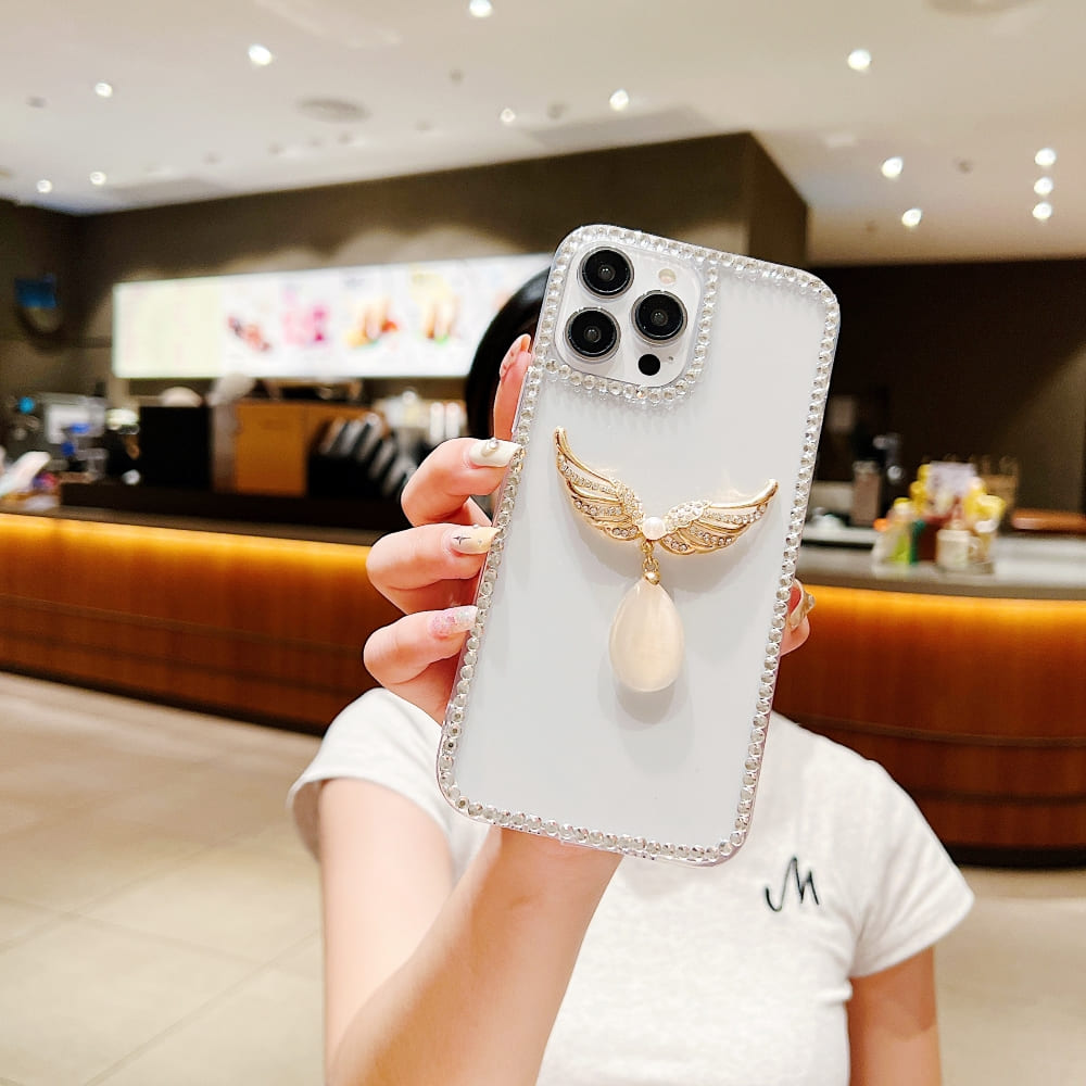 Handmade Angel Wing Diamond Border Transparent Case