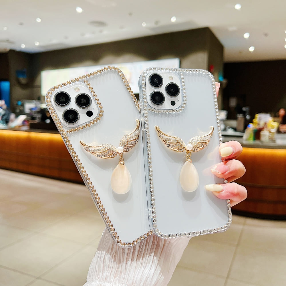 Handmade Angel Wing Diamond Border Transparent Case