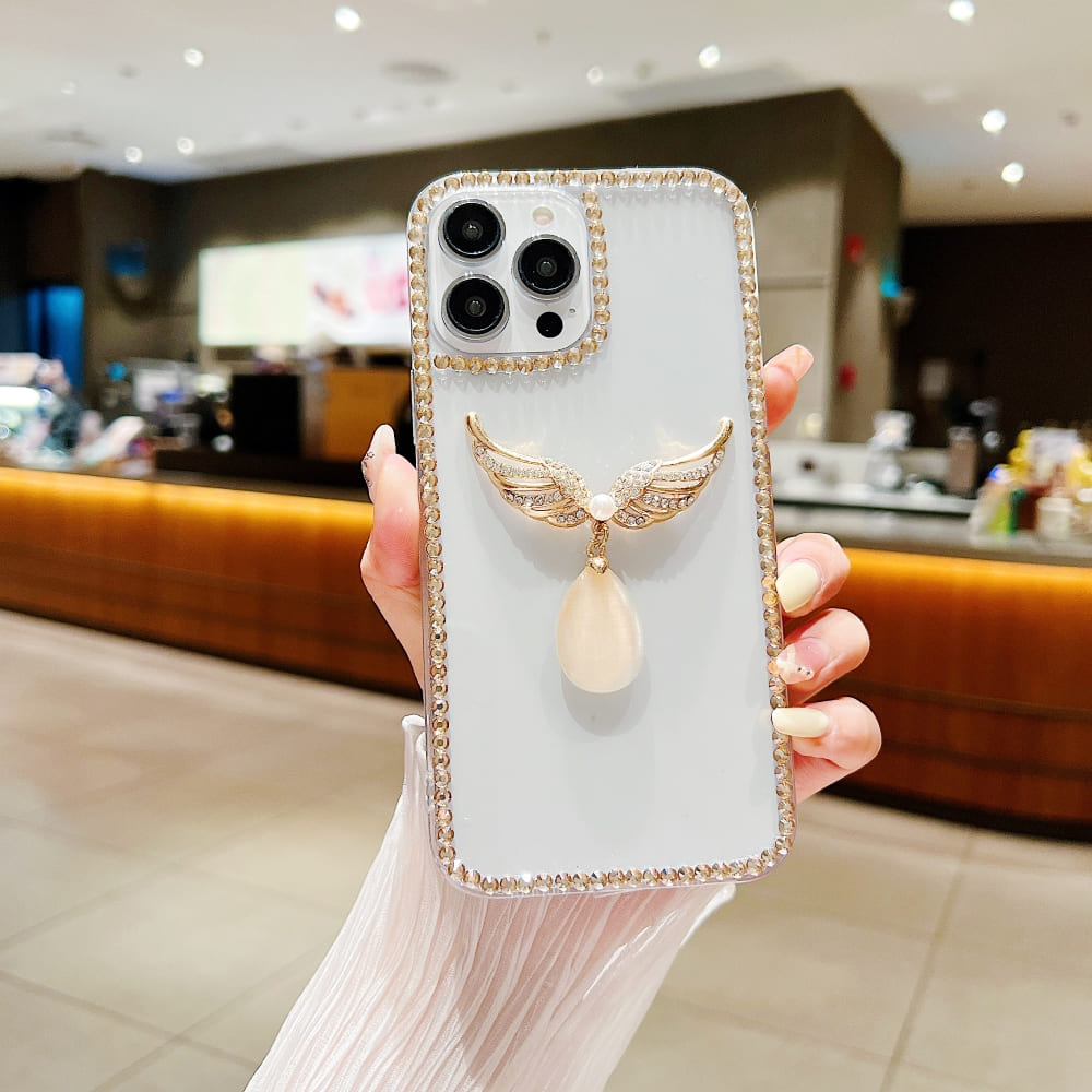Handmade Angel Wing Diamond Border Transparent Case
