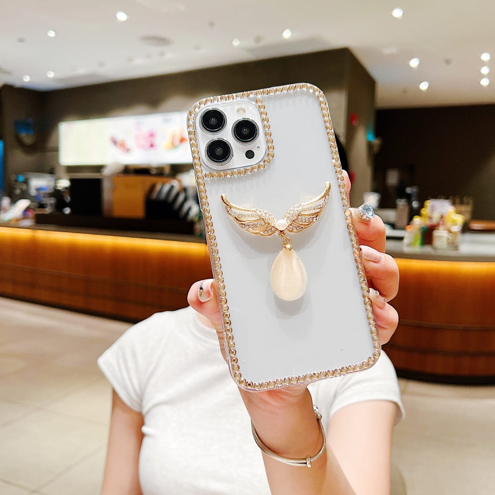 Handmade Angel Wing Diamond Border Transparent Case