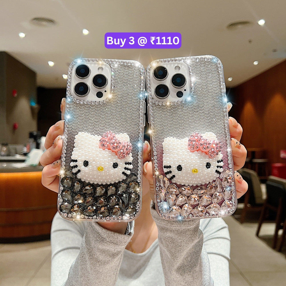 Handmade 3D Pearl Kitty PC (Hard) Phone Case - iPhone 14 Pro
