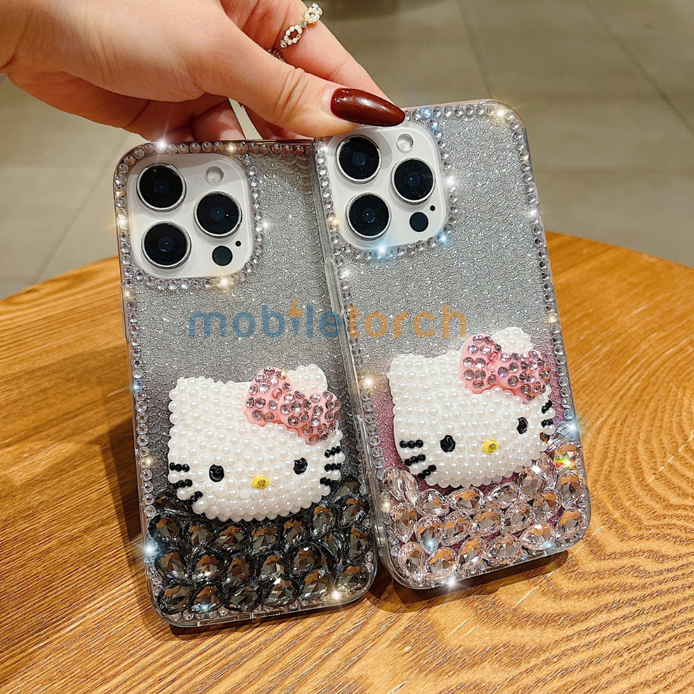Handmade 3D Pearl Kitty PC (Hard) Phone Case - iPhone 14