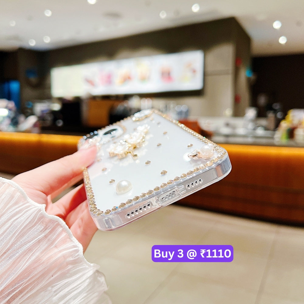 Handmade Jasmin Flower Pattern Diamond Border Transparent TPU(Soft) Case - Samsung S20FE