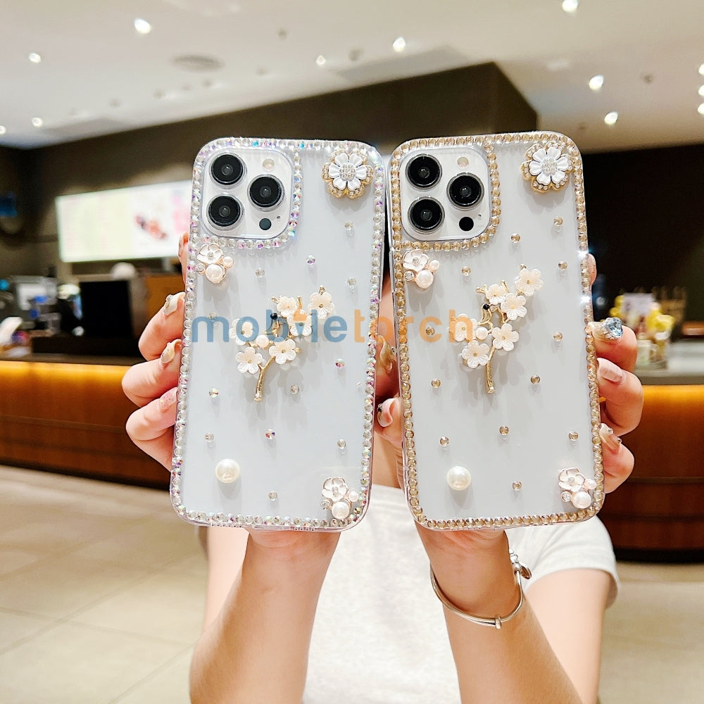 Handmade Jasmin Flower Pattern Diamond Border Transparent TPU(Soft) Case - Samsung S20FE