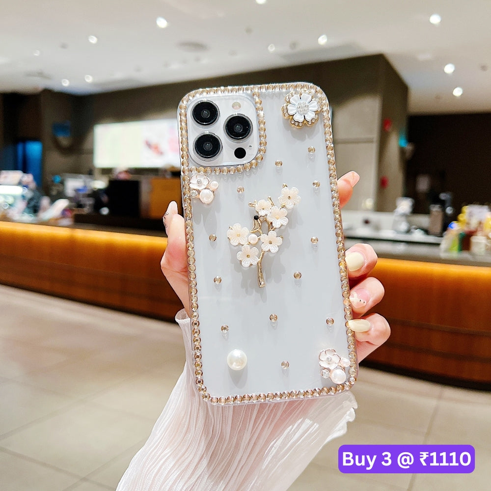 Handmade Jasmin Flower Pattern Diamond Border Transparent TPU(Soft) Case - Samsung S20FE
