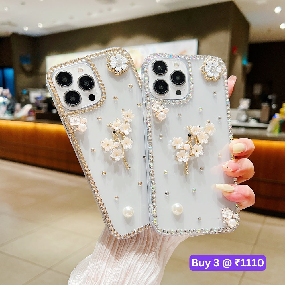 Handmade Jasmin Flower Pattern Diamond Border Transparent TPU(Soft) Case - Samsung S20FE