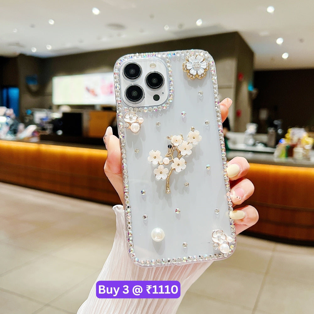 Handmade Jasmin Flower Pattern Diamond Border Transparent TPU(Soft) Case - Samsung S20FE