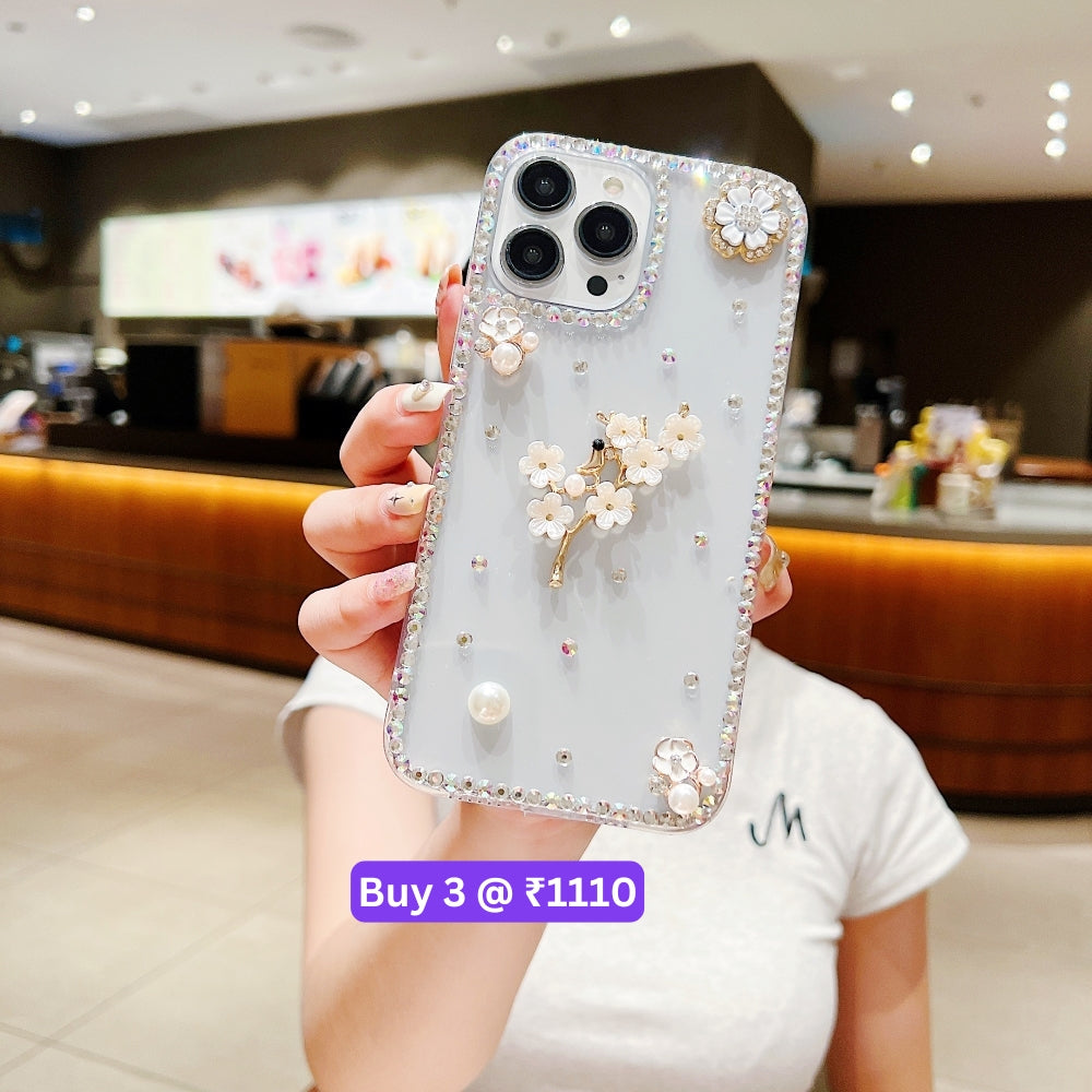 Handmade Jasmin Flower Pattern Diamond Border Transparent TPU(Soft) Case - Samsung S20FE