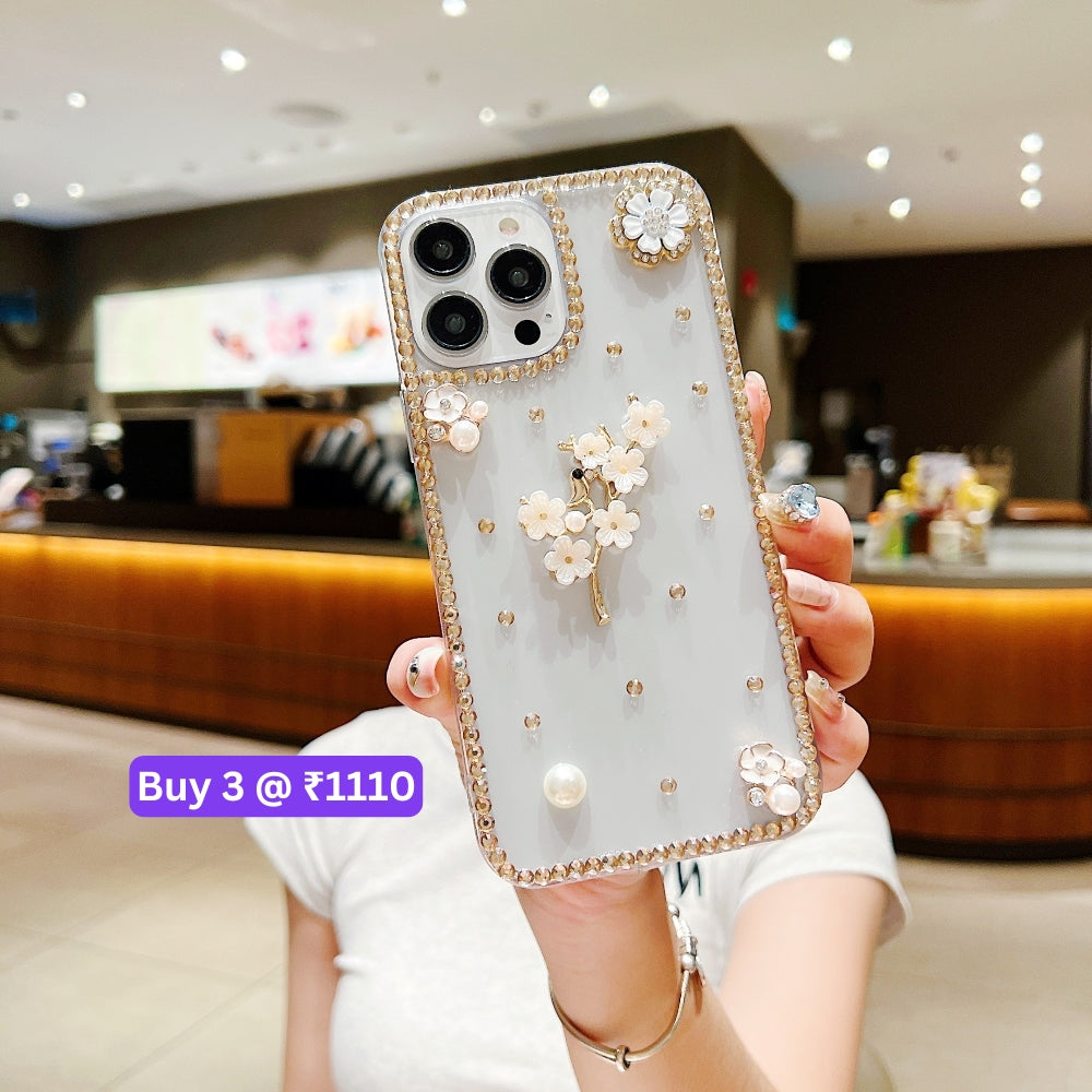 Handmade Jasmin Flower Pattern Diamond Border Transparent TPU(Soft) Case - Samsung S20FE