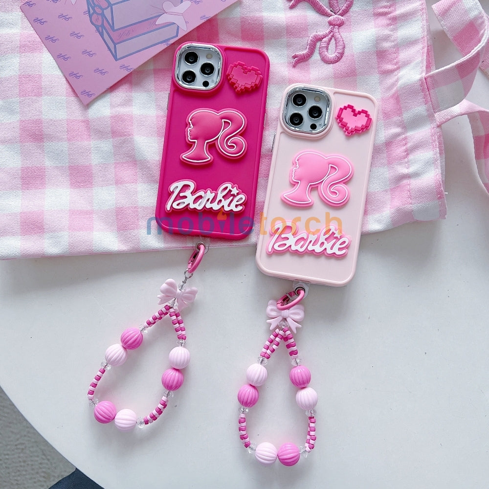 Heart and Doll Charm Silicone Soft Phone Case with Bracelet - iPhone 15 Pro Max