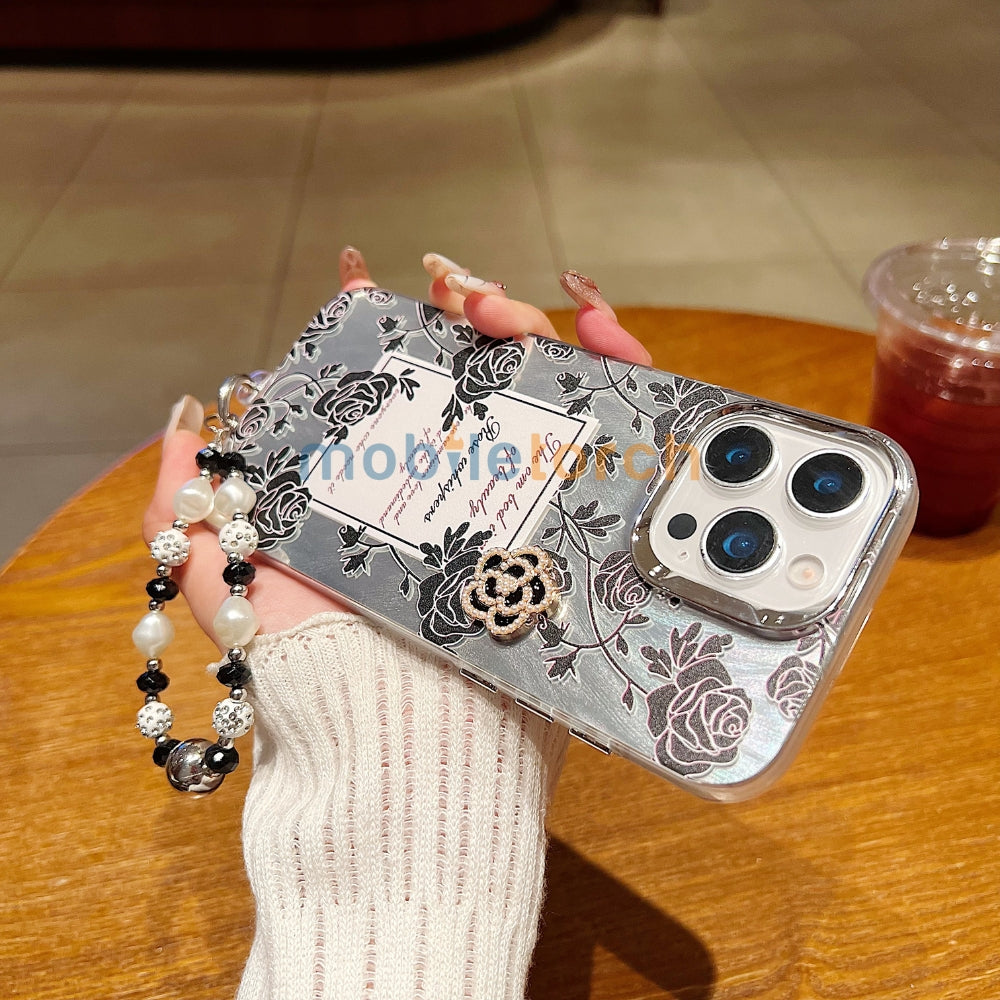 Heart and Rose Printed Phone Case | Mobile Cover with Bracelet - iPhone 16 Pro Max