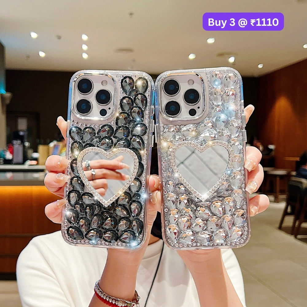 Heart shaped Makeup Mirror Dimond TPU (Soft) Phone Case | Mobile Cover - iPhone 16