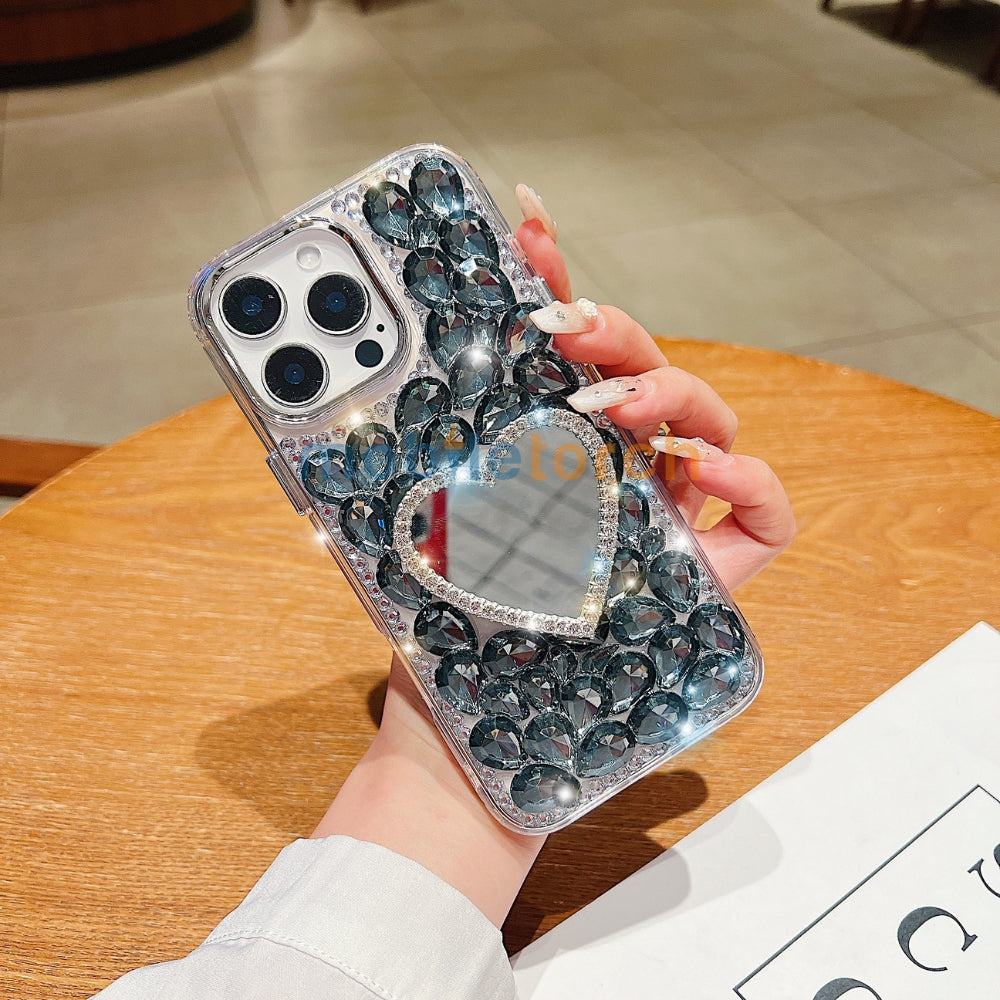 Heart shaped Makeup Mirror Dimond TPU (Soft) Phone Case | Mobile Cover - iPhone 16 Pro Max