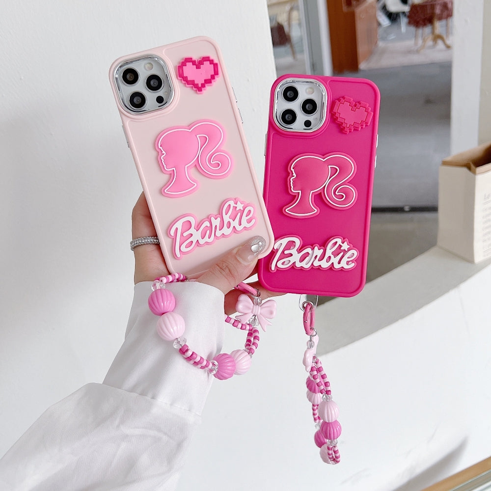 Heart and Doll Charm Silicone Phone Case with Bracelet