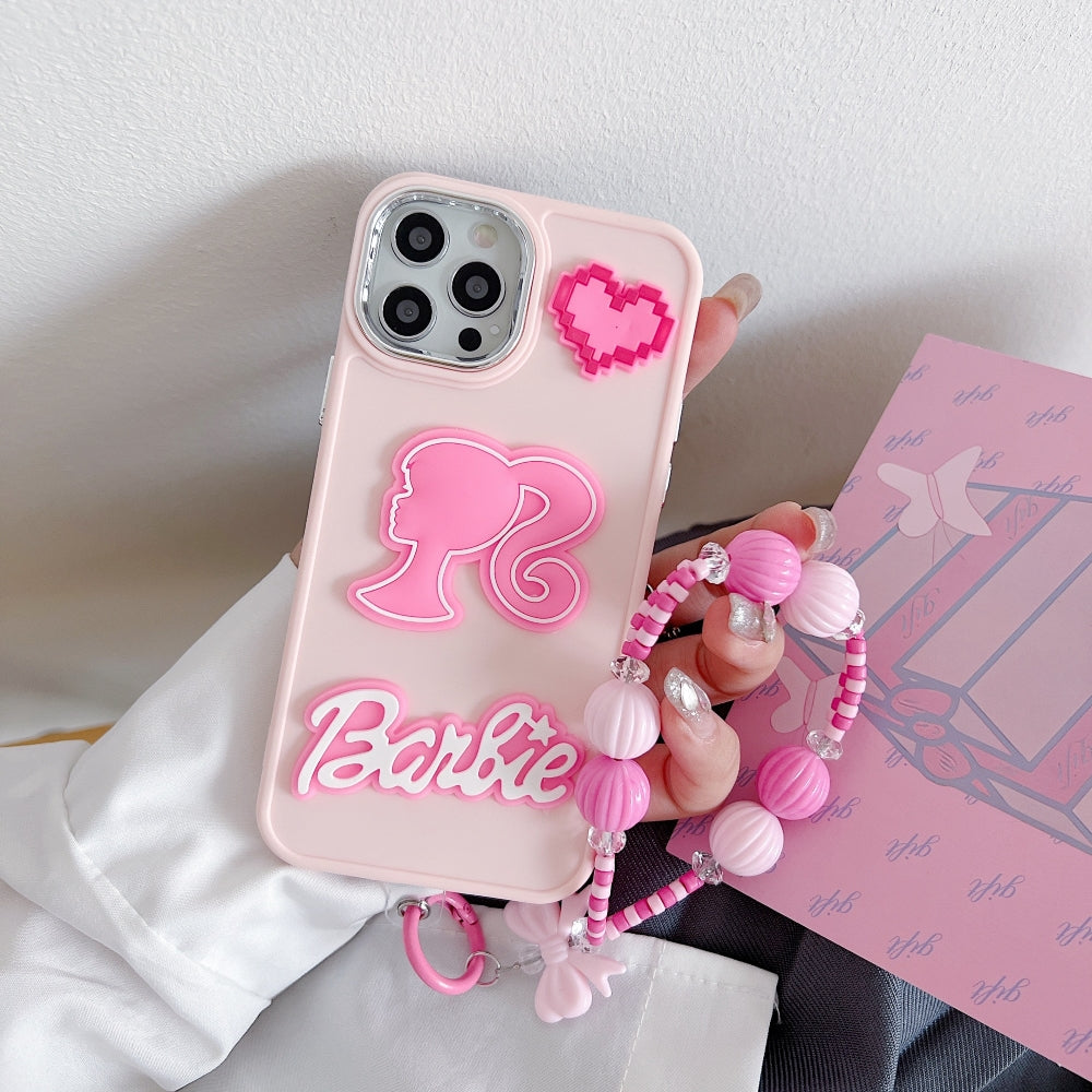 Heart and Doll Charm Silicone Phone Case with Bracelet