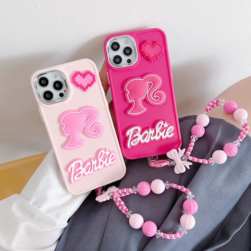 Heart and Doll Charm Silicone Phone Case with Bracelet