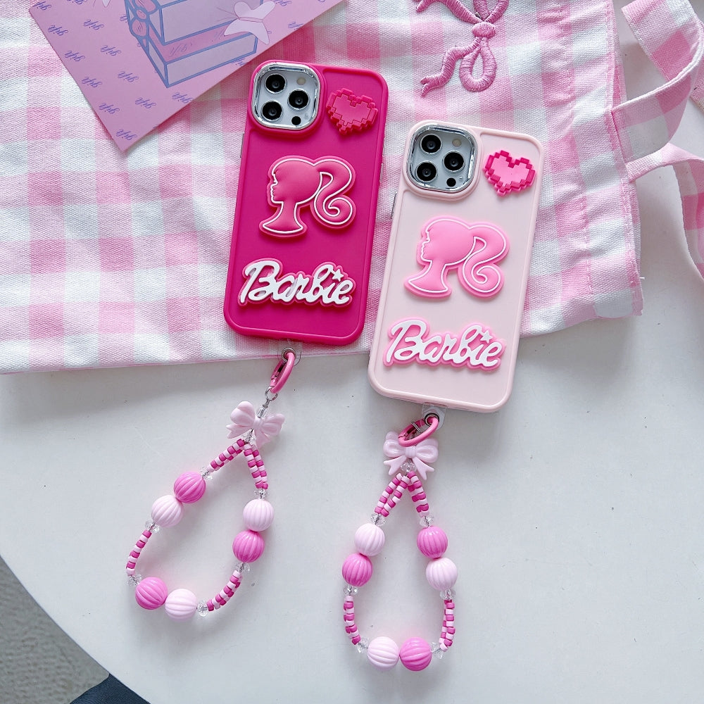 Heart and Doll Charm Silicone Phone Case with Bracelet