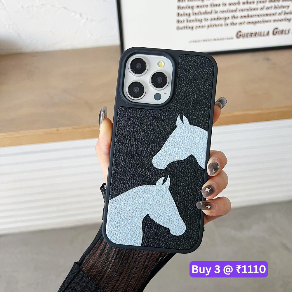 Horse Color Printed PU Leather Shockproof Phone Case - iPhone 15 Plus