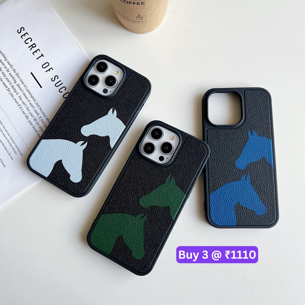 Horse Color Printed PU Leather Shockproof Phone Case - iPhone 15 Plus